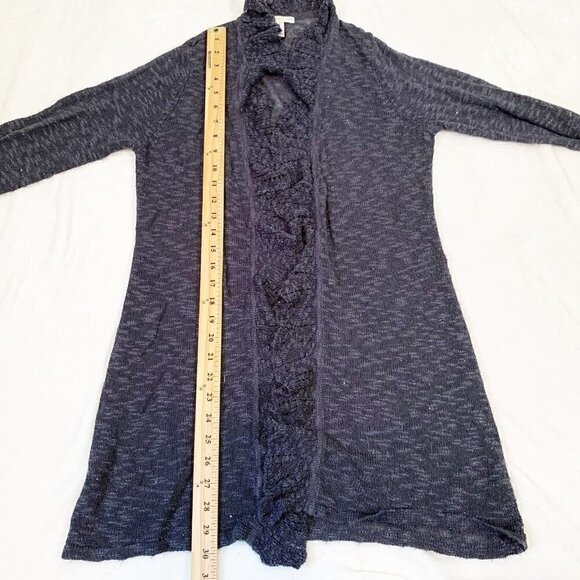 Sarah Spencer tunic length long sleeve open front ruffle cardigan sweater - Picture 7 of 7